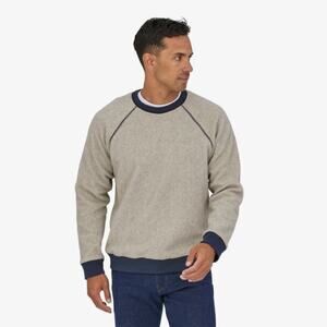 Patagonia Men’s Reversible Shearling Crewneck Sweatshirt Top Oat Blue XXL